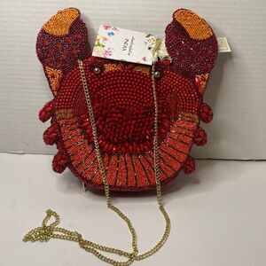 Made in India Viral Beaded Red Crab Purse with Gold Tone Chain Strap Crossbody